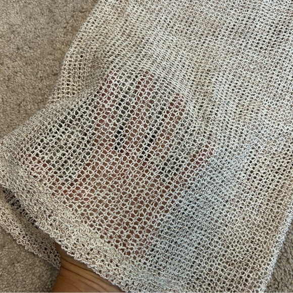Zara cream-beige metallic sheer crochet knit mesh net pants beach coverup Sz L - Picture 4 of 13